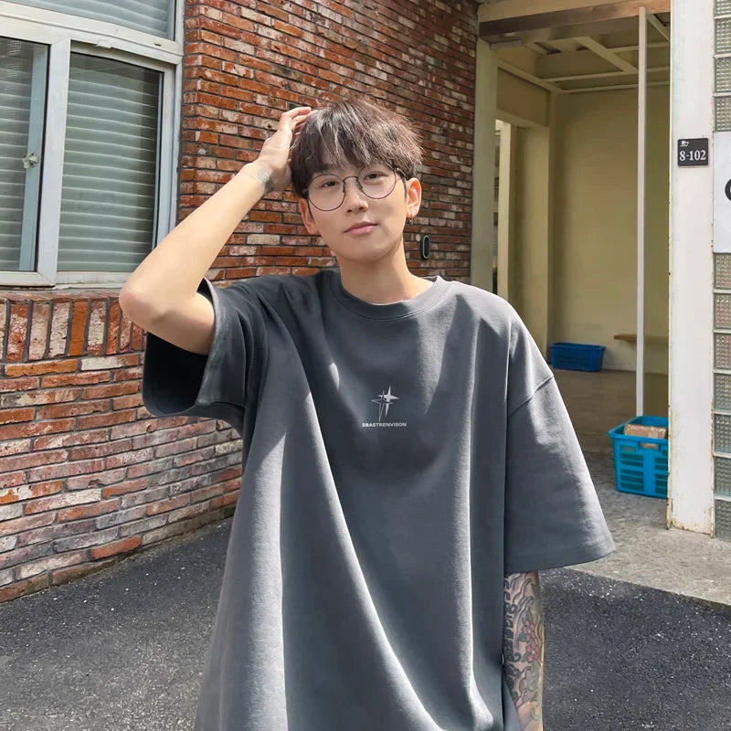 Men's Oversized T-shirts 5XL Fashion White Cotton T Shirt for Men Casual Summer Wear Star Print Tee Shirts Men Clothing