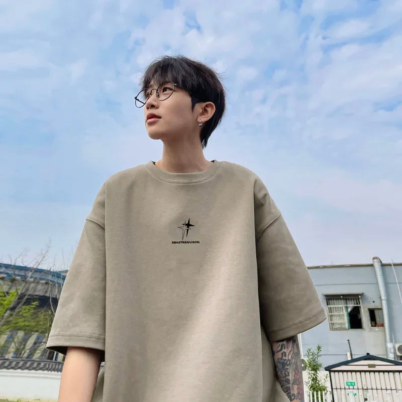Men's Oversized T-shirts 5XL Fashion White Cotton T Shirt for Men Casual Summer Wear Star Print Tee Shirts Men Clothing