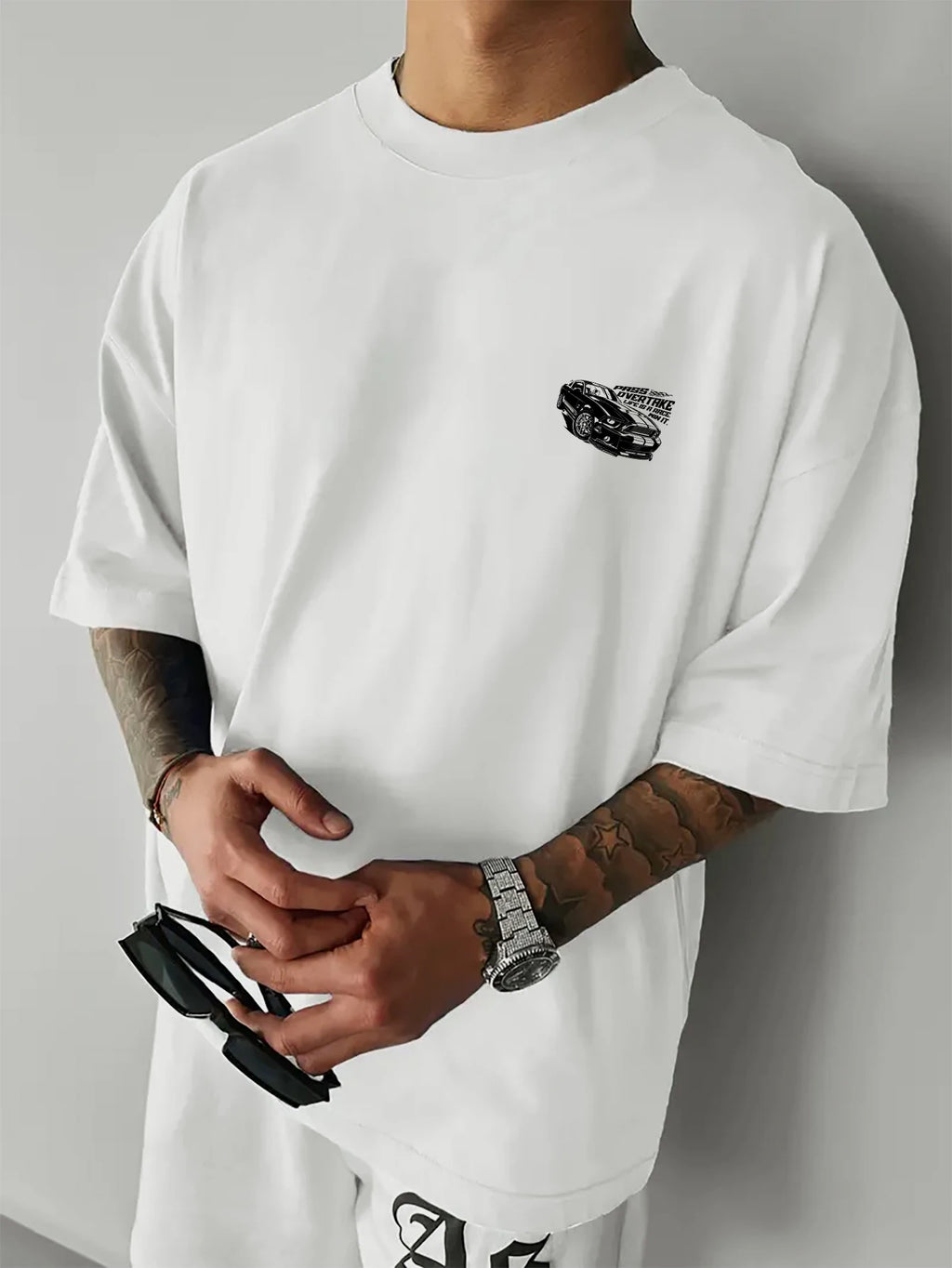 Men Oversized T-Shirt Mustang Racing Car Back Print Tee Racing Machine Streetwear Unisex Pink Summer Short Sleeve Top