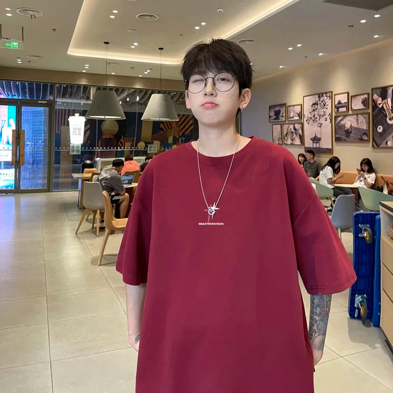 Men's Oversized T-shirts 5XL Fashion White Cotton T Shirt for Men Casual Summer Wear Star Print Tee Shirts Men Clothing