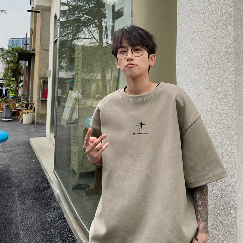 Men's Oversized T-shirts 5XL Fashion White Cotton T Shirt for Men Casual Summer Wear Star Print Tee Shirts Men Clothing