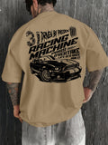 Men Oversized T-Shirt Mustang Racing Car Back Print Tee Racing Machine Streetwear Unisex Pink Summer Short Sleeve Top